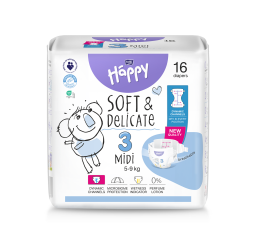 Bella Baby Happy dětské plenky s kanálky Soft & Delicate vel. 3 (5-9 kg), 16 ks
