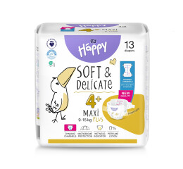 Bella Baby Happy dětské plenky s kanálky Soft & Delicate vel. 4+ (9-15 kg), 13 ks