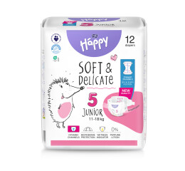 Bella Baby Happy dětské plenky s kanálky Soft & Delicate vel. 5 (11-18 kg), 12 ks