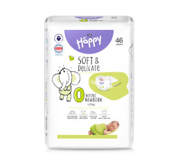 Bella Baby Happy dětské plenky Soft a Delicate vel. 0 (≤ 2 kg), 46 ks