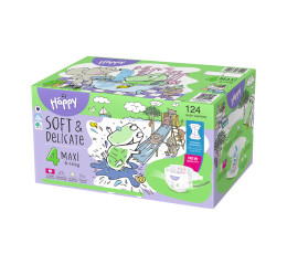 Bella Baby Happy dětské plenky s kanálky Soft & Delicate vel. 4 (8-14 kg), Box 2 x 62 ks
