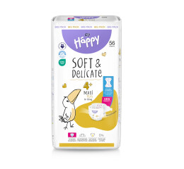 Bella Baby Happy dětské plenky s kanálky Soft & Delicate vel. 4+ (9-15 kg), 56 ks