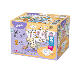 Bella Baby Happy dětské plenky s kanálky Soft & Delicate vel. 2 (3-6 kg), Box 2 x 78 ks