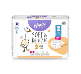 Bella Baby Happy dětské plenky s kanálky Soft & Delicate vel. 2 (3-6 kg), 38 ks