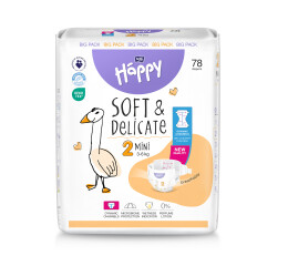 Bella Baby Happy dětské plenky s kanálky Soft & Delicate vel. 2 (3-6 kg), 78 ks