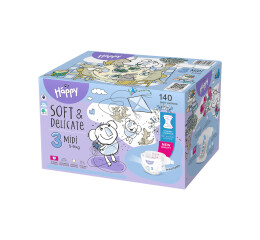 Bella Baby Happy dětské plenky s kanálky Soft & Delicate vel. 3 (5-9 kg), Box 2 x 70 ks