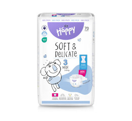 Bella Baby Happy dětské plenky s kanálky Soft & Delicate vel. 3 (5-9 kg), 70 ks
