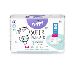 Bella Baby Happy dětské plenky s kanálky Soft & Delicate vel. 1 (2-5 kg), 42 ks