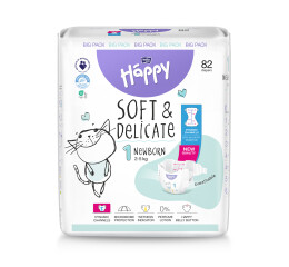 Bella Baby Happy dětské plenky s kanálky Soft & Delicate vel. 1 (2-5 kg), 82 ks
