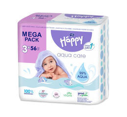 Bella Baby Happy dětské vlhčené ubrousky Aqua care multipack, 3 x 56 ks