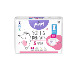 Bella Baby Happy dětské plenky s kanálky Soft & Delicate vel. 5 (11-18 kg), 38 ks