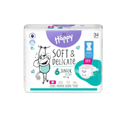 Bella Baby Happy dětské plenky s kanálky Soft & Delicate vel. 6 (15+ kg), 34 ks