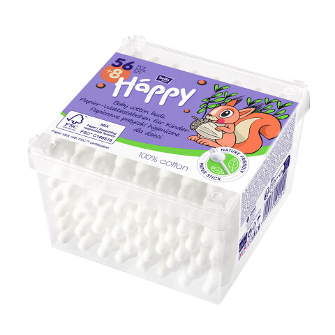 Bella Baby Happy vatové tyčinky na papírové tyčce v plastovém obalu 56 + 8 ks