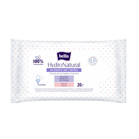 Bella Hydronatural intimní vlhčené ubrousky, 20 ks