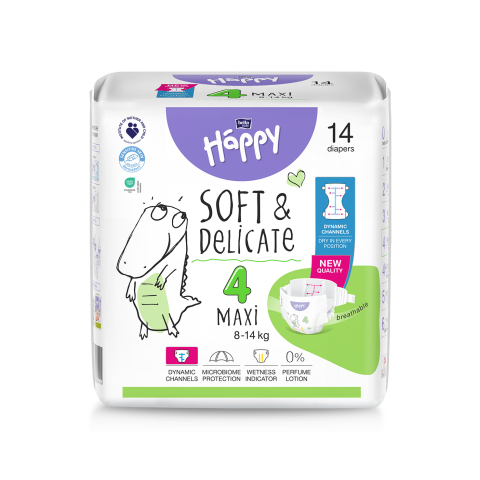 Bella Baby Happy dětské plenky s kanálky Soft and Delicate vel. 4 (8-14 kg), 14 ks