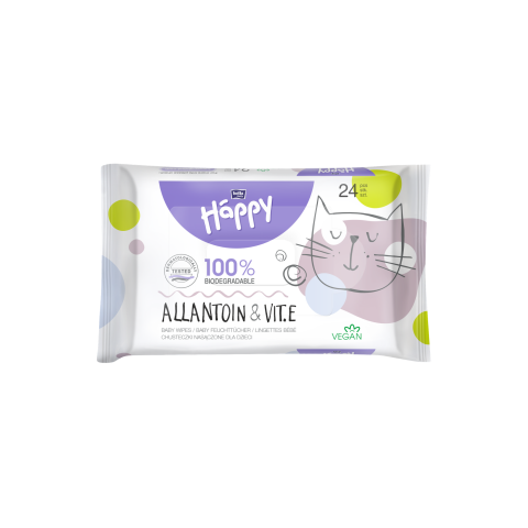 Bella Baby Happy dětské vlhčené ubrousky allantoin a vitamin E, 24 ks