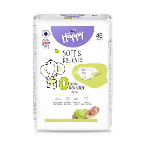 Bella Baby Happy dětské plenky Soft a Delicate vel. 0 (≤ 2 kg), 46 ks