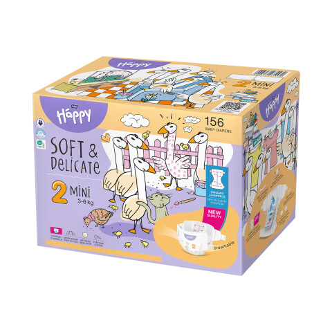 Bella Baby Happy dětské plenky s kanálky Soft & Delicate vel. 2 (3-6 kg), Box 2 x 78 ks