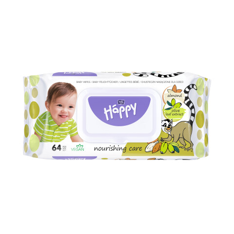 Bella Baby Happy dětské vlhčené ubrousky mandle a olivy, 64 ks