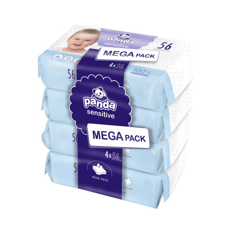 Panda dětské vlhčené ubrousky Sensitive multipack, 4 x 56 ks