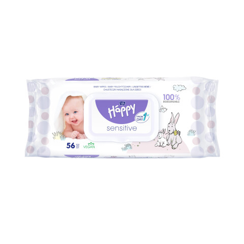Bella Baby Happy dětské vlhčené ubrousky Sensitive, 56 ks