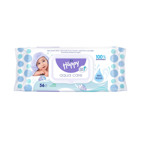 Bella Baby Happy dětské vlhčené ubrousky Aqua care, 56 ks