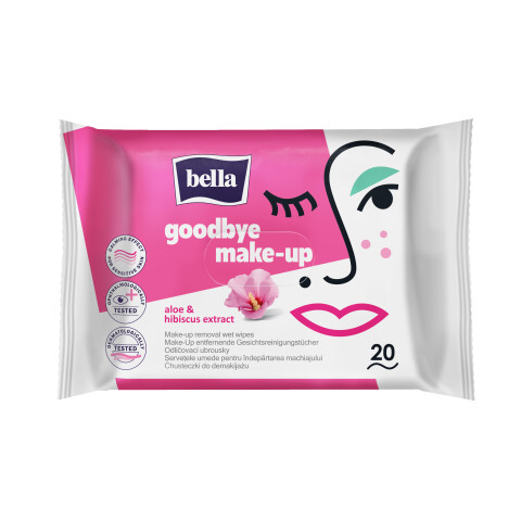 Bella Goodbye Make-up odličovací vlhčené ubrousky s aloe, 20 ks