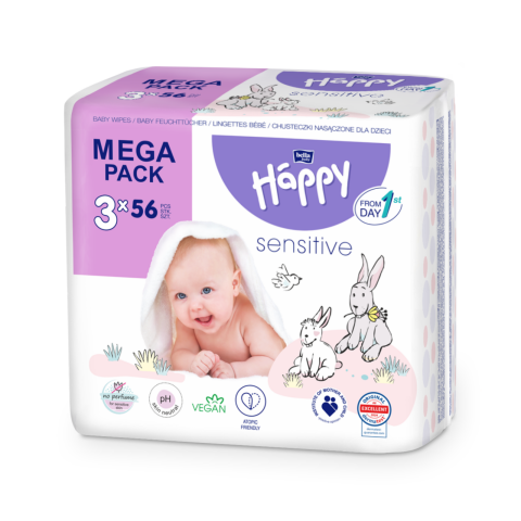 BELLA BABY HAPPY vlhčené ubrousky Sensitive multipack 3 x à 56 ks