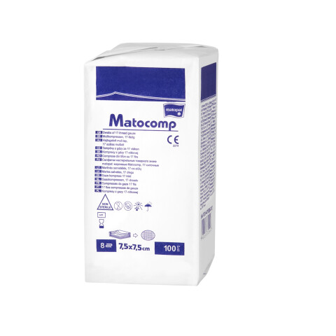 Matopat Matocomp 17nitkové 8vrstvé gázové kompresy 7,5 x 7,5 cm nesterilní, 100 ks