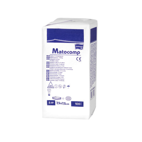 Matopat Matocomp 13nitkové 8vrstvé gázové kompresy 7,5 x 7,5 cm nesterilní, 100 ks