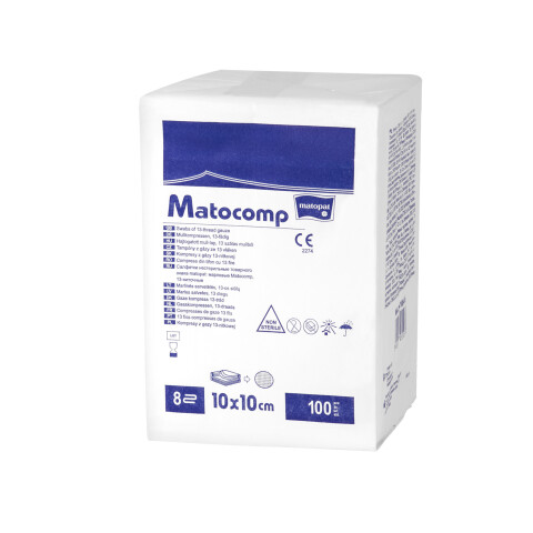 Matopat Matocomp 13nitkové 8vrstvé gázové kompresy 10 x 10 cm nesterilní, 100 ks