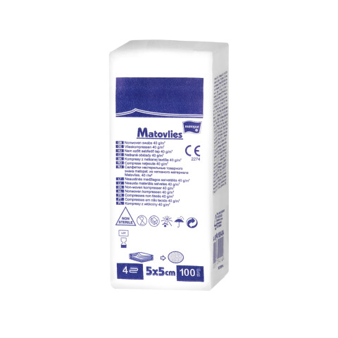 Matopat Matovlies 40g 4vrstvé netkané kompresy 5 x 5 cm nesterilní, 100 ks