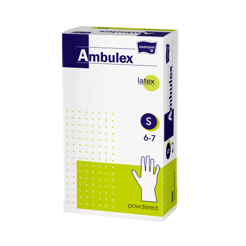 Matopat Ambulex latexové rukavice pudrované nesterilní S, 100 ks