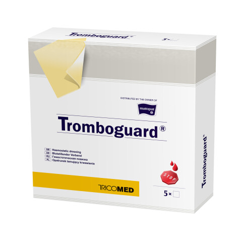 Tricomed Tromboguard obvaz pro zastavení krvácení 10 x 10 cm, 5 ks
