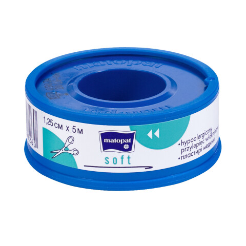 Matopat Soft fixační náplast z netkané textilie bez polštářku na cívce 1,25 cm x 5 m nesterilní, 1 ks