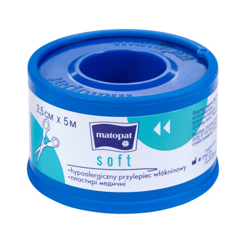 Matopat Soft fixační náplast z netkané textilie bez polštářku na cívce 2,5 cm x 5 m nesterilní, 1 ks