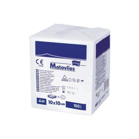 Matopat Matovlies 30g 4vrstvé netkané kompresy 10 x 10 cm nesterilní, 100 ks