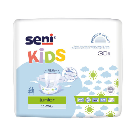 Seni Kids Junior absorpční plenkové kalhotky s lepítky velikost 11-20 kg, 30 ks