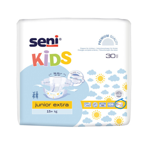 Seni Kids Junior Extra absorpční plenkové kalhotky s lepítky velikost 15+ kg, 30 ks