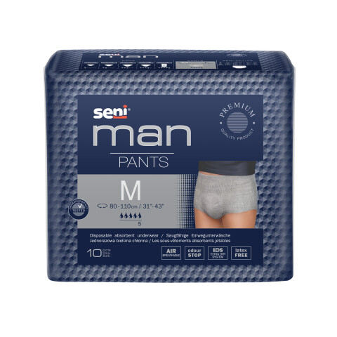 Seni Man Pants absorpční natahovací kalhotky pro muže velikost M šedá barva, 10 ks