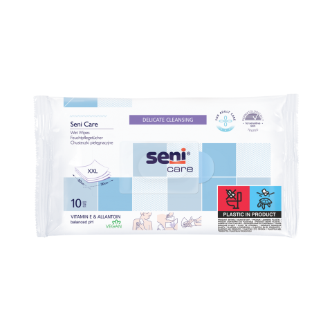 Seni Care vlhčené ubrousky s vitaminem E & alantoinem XL rozměr, 10 ks