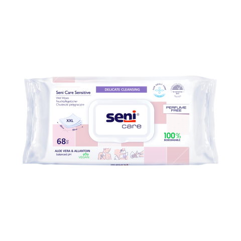 Seni Care Sensitive vlhčené ubrousky XXL rozměr, 68 ks