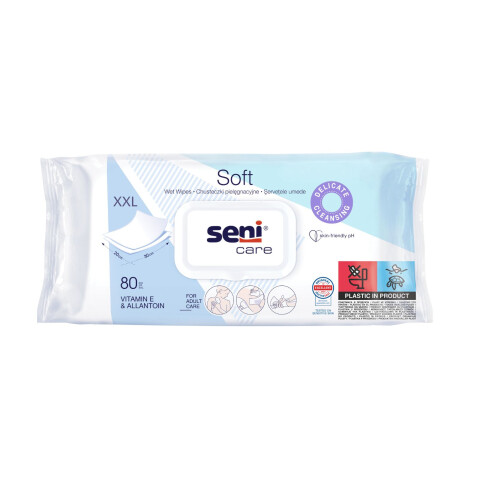 Seni Care vlhčené ubrousky s vitaminem E a alantoinem XXL rozměr, 80 ks