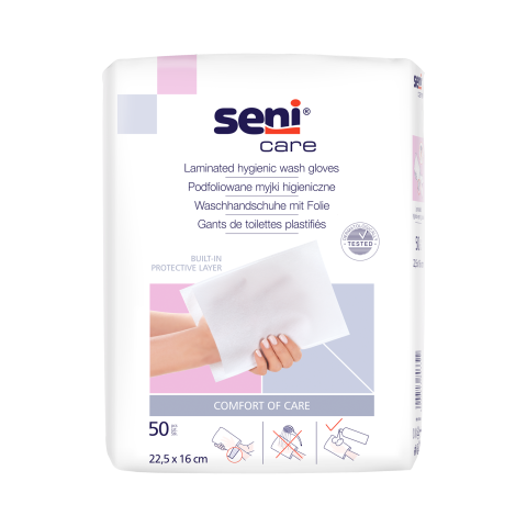 Seni Care jednorázové mycí žínky pro dospělé s fólií, 50 ks